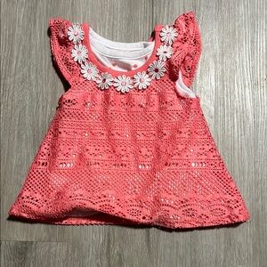 Coral Lace Kids Top with Floral Accents